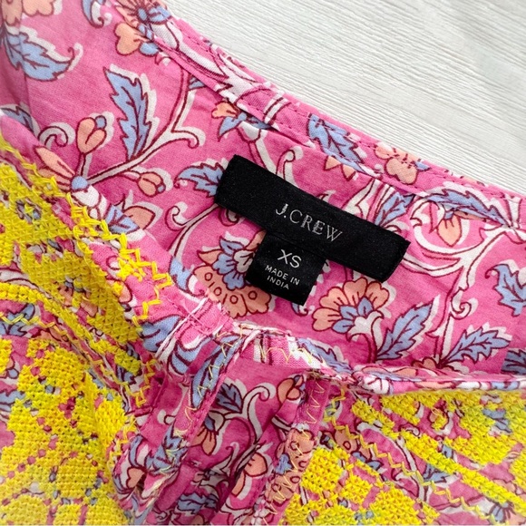 J Crew Starina Pink Yellow Boho Embroidered tassel paisley top ❤️ - Picture 7 of 9